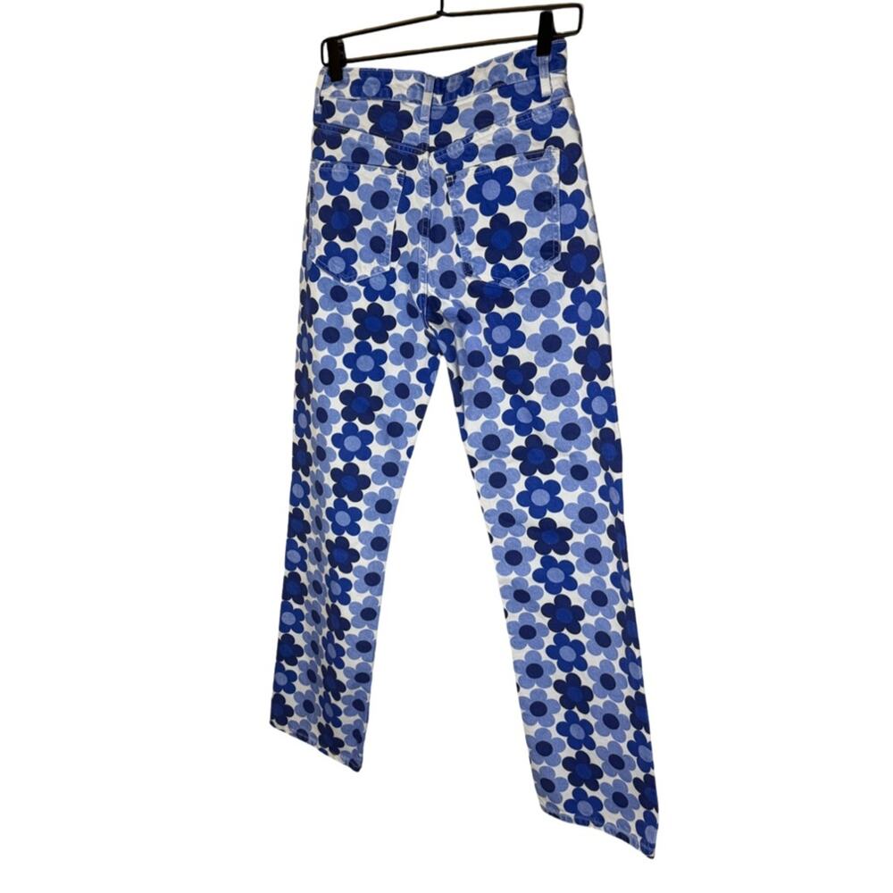 Zara Blue Floral Print Wide Leg Jeans Y2K Retro Cotton Denim 4 - Picture 7 of 8